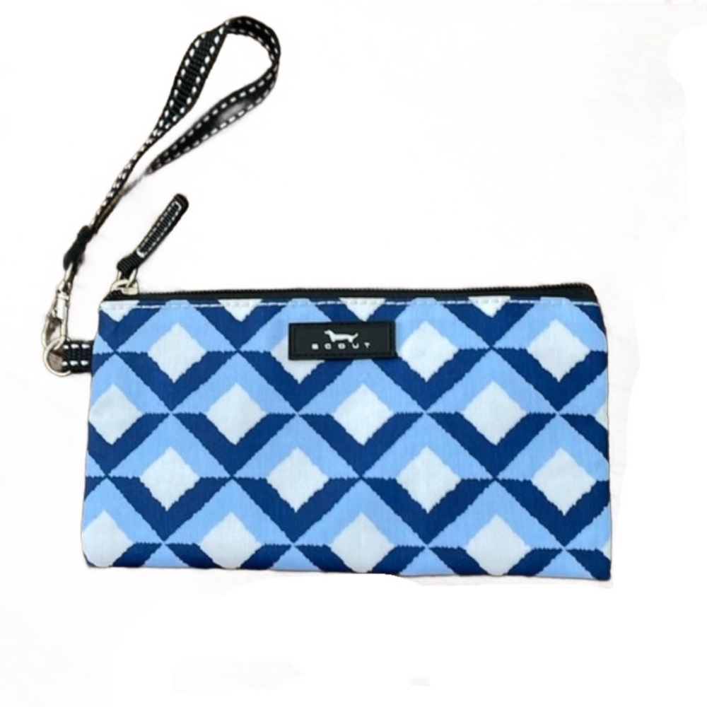 Scout Blue and White Geometric Print Nylon Wristlet